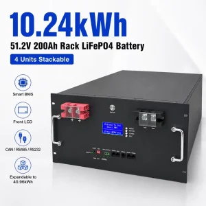 10.24kWh Server Rack LiFePO4 Battery 51.2V 200Ah 8000 Cycles Home Solar Energy Storage Battery Pack