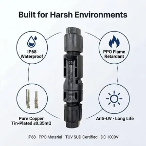 1000V 30A 光伏连接器 IP68 太阳能电缆连接器 TUV UL 太阳能连接器