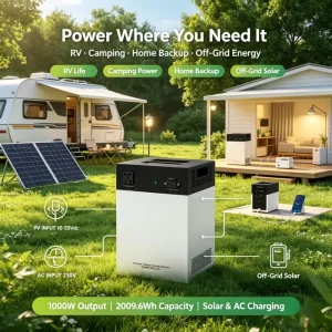 1000W Portable Power Station 2009Wh LiFePO4 Battery Solar Generator with Pure Sine Wave MPPT for Camping Home Backup RV