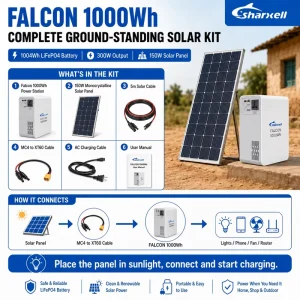 1000Wh Portable Solar Generator Kit 300W LiFePO4 Power Station with 150W Solar Panel for Home Shop