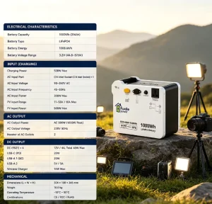 1000Wh Portable Solar Power Generator 500W AC Output LiFePO4 Battery Camping RV Emergency Backup Supply