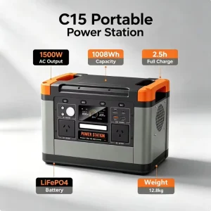 1008Wh Capacity Off Grid Solar Power Generator System 1500W Portable Power Station for Outdoor Camping