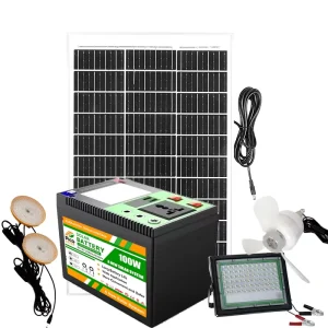 100W Home Solar Energy System with LiFePO4 Battery, Flood Light Bulbs, MPPT Controller, Solar Lighting Kit