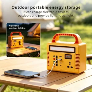 100W Portable Power Bank 220V AC Solar Generator Energy Storage Battery LED Light USB Type C DC12V Output Emergency Backup Power
