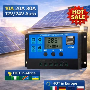 10A 20A 12V/24V PWM Solar Charge Controller 30A with Lcd Screen Solar Power System 12V Solar Kit