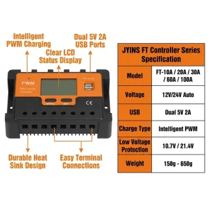 10A 20A 30A 40A 50A 60A 80A 100A MPPT FT Series Solar Charge Controller Lighting Controller 12V 24V 48V Auto Solar Applications