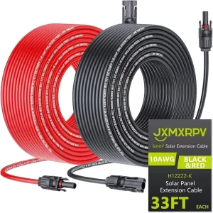 10AWG铜导体太阳能延长线，PVC绝缘，公母连接器，1500V，适用于太阳能光伏系统