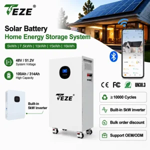 10KWh 15KWh 16KWh LiFePO4 Lithium Solar Battery 51.2V 314Ah Home Energy Storage SMART BMS Built-in Off-grid 5KW Inverter