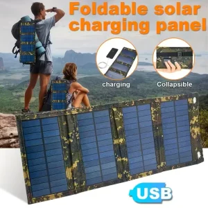 10W Foldable Solar Panel Power Bank, Four-Fold Design, 21%-23% Efficiency, Black or Camouflage, Outdoor Portable Charger