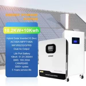 10kW Hybrid Solar Off Grid Inverter System 10.2kW 15kWh 200ah 300ah Lithium Iron Lifepo4 Battery CAN Communication for Home Use