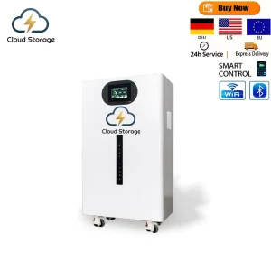 10kWh 51.2V 200Ah Stackable Movable Home Energy Storage System LiFePO4 Battery with Wheels LCD & Cloud Monitoring for Solar