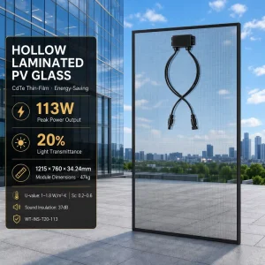 110W 20% T CdTe Thin Film Power Glass BIPV Module Curtain Wall Solar Building Commercial Facade Cladding System IP67 Junction