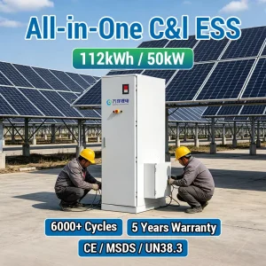 112kWh 50kW LiFePO4 Energy Storage System Hybrid On/Off-Grid BESS with 6000+ Cycle Life for Solar Storage