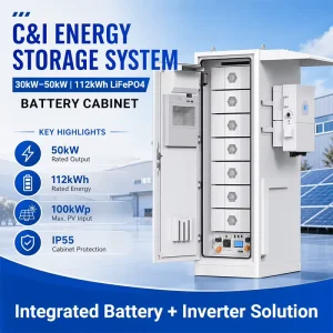 112kWh Outdoor Commercial and Industrial LiFePO4 Battery Energy Storage Cabinet BESS for Solar PV Backup Power