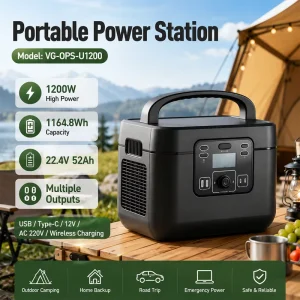 1164Wh LiFePO4 Portable Generator 1200W Output Pure Sine Wave 120V AC USB C 100W Solar MPPT for RV Emergency