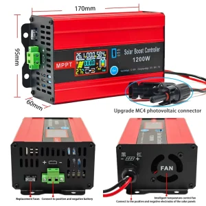 1200W MPPT Solar Boost Charge Controller, DC-DC Converter, 48V/60V/72V Adjustable, 12-60V 30A Max PV Input, CE, for Home/RV/Car