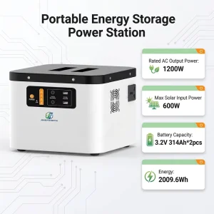 1200W Portable Power Station Solar Generator 2009Wh LiFePO4 Battery MPPT Charger Hybrid Wall-Mounted for Home Backup Off-Grid