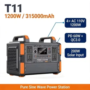 1200W Portable Power Supply LiFePO4 Battery Generator Solar Charged for Camping Outdoor Home Emergency Backup Power Supply