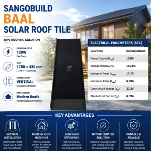 120W Polycrystalline Silicon 19.35% Efficiency Double Glass Panel BIPV Solar Roof Tiles Photovoltaic Power