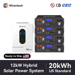 12KW Off Grid Inverter With 4 Rack Mounted Batteries 51.2V 100Ah Solar Backup UPS System
