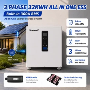 12kW 3 Phase Off-Grid Solar ESS 32kWh All-In-One Energy Storage System 380V AC Output 300A BMS LiFePO4 Lithium Battery