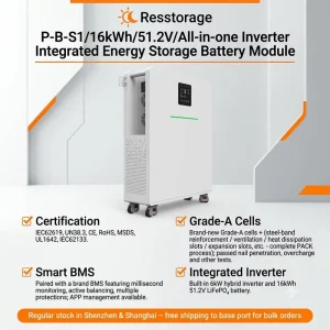 14.34kWh 6kW Emergency Power Supply System 51.2V 280Ah LiFePO4 Battery Inverter All in One for Home Backup