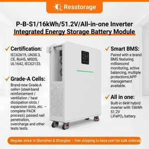 14.34kWh 6kW Single Phase Inverter Battery System 51.2V 280Ah LiFePO4 All in One Home Energy Storage 6000 Cycles