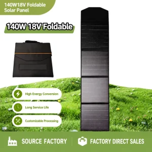 140W 5V Foldable Solar Panel with IP68 Junction Box XT60 Connector 22% Efficiency Black 8-Cell for Outdoor Use