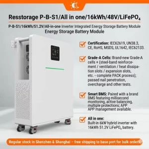 15.36kWh 6kW 94% Efficiency All in One Energy Storage 51.2V 300Ah LiFePO4 Battery with Inverter for Home