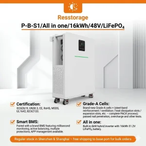 15.36kWh 6kW All in One Energy Storage System 51.2V 300Ah LiFePO4 Battery Single Phase Inverter for Home