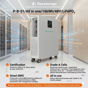 15.36kWh 6kW Blackout Backup Power System 51.2V 300Ah LiFePO4 Inverter All in One Energy Storage for House
