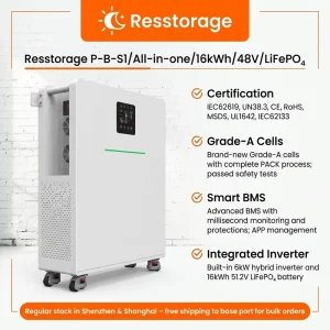 15.36kWh 6kW Floor Standing All in One Solar Energy Storage System 51.2V 300Ah LiFePO4 Battery with Inverter