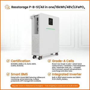 15.36kWh 6kW Home Battery Backup System 51.2V 300Ah LiFePO4 Inverter All in One 10ms UPS Switching for House