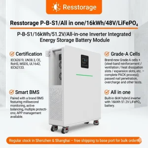 15.36kWh 6kW Single Phase Inverter Battery System 51.2V 300Ah LiFePO4 All in One Home Energy Storage 6000 Cycles