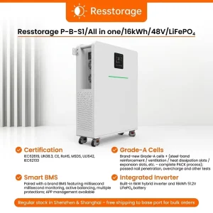 15.36kWh 6kW UPS Battery Backup System 51.2V 300Ah LiFePO4 All in One Energy Storage for Home Power Outage