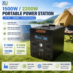 1500W 2200W Portable Power Station LiFePO4 Solar Generator 1536Wh 2560Wh Pure Sine Wave MPPT Home Backup RV External Flashlight