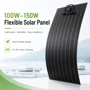 150W Semi Flexible Monocrystalline Solar Panel ETFE Lightweight Module for RV Boat Curved Roof