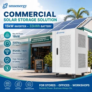 15kW 32kWh IP20 Commercial Solar Storage Cabinet 51.2V LiFePO4 Battery System Intelligent Cooling RS485/WiFi for Shops