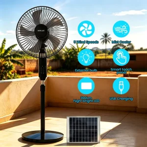 16 Inch Solar Fan with Solar Panel and Bulbs Solar Fan with Light Solar Rechargeable Standing Fan with Mist Cooler