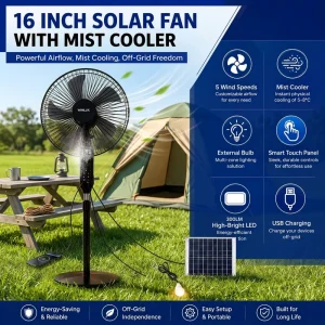 16 Inch Solar Powered Standing Misting Fan with Solar Panel