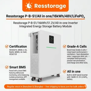 16.08kWh 6kW Intelligent Energy Storage System 51.2V 314Ah LiFePO4 Battery Inverter with LCD Display APP