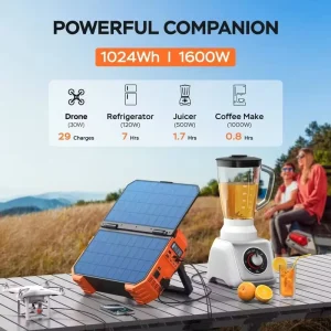 1600W Portable Solar Power Station MPPT Controller LiFePO4 Battery Pure Sine Wave 1024Wh Car Compatible Outdoor