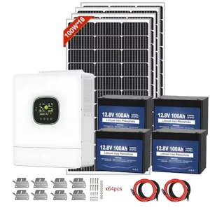 1600W Solar Panels 51.2V 100Ah LiFePO4 Battery Energy Storage 5KW 120V Stackable Hybrid Inverter IP65 CAN Solar System