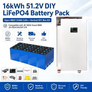 16KWh 51.2V DIY LiFePO4 Battery Kit 16pcs MB31 314Ah Cells 16S 48V Box JK BMS for Solar Storage Installers