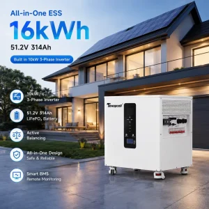 16kWh 20kWh 32kWh 3 Phase 10kW Inverter All in One Solar Battery ESS 51.2V 314Ah LiFePO4 Lithium Ion Battery Pack