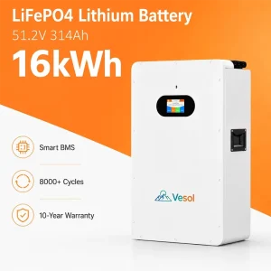 16kWh 51.2V 314Ah LiFePO4 Solar Battery for Home Energy Storage Residential ESS Backup Power with Smart BMS CAN RS485 System