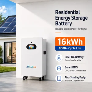 16kWh 51.2V LiFePO4 Floor Standing Solar Battery Residential Home Energy Storage System with Smart BMS CAN RS485 8000+ Cycles