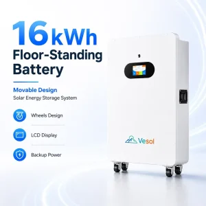 16kWh 51.2V LiFePO4 Mobile Floor Standing Battery Solar Energy Storage System with CAN RS485 Smart BMS for Home Backup Power