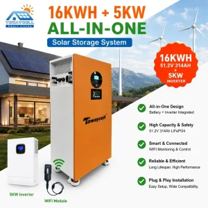 16kWh + 5kW Inverter All in One Solar Storage System 51.2V 314Ah LiFePO4 Battery Integrated Home ESS WiFi Smart Kit