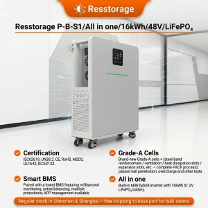 16kWh All in One Energy Storage System with 6kW Hybrid Inverter LiFePO4 Battery for Home Solar Backup Power